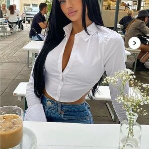 Fashion Nova White Cropped Button-Down Shirt